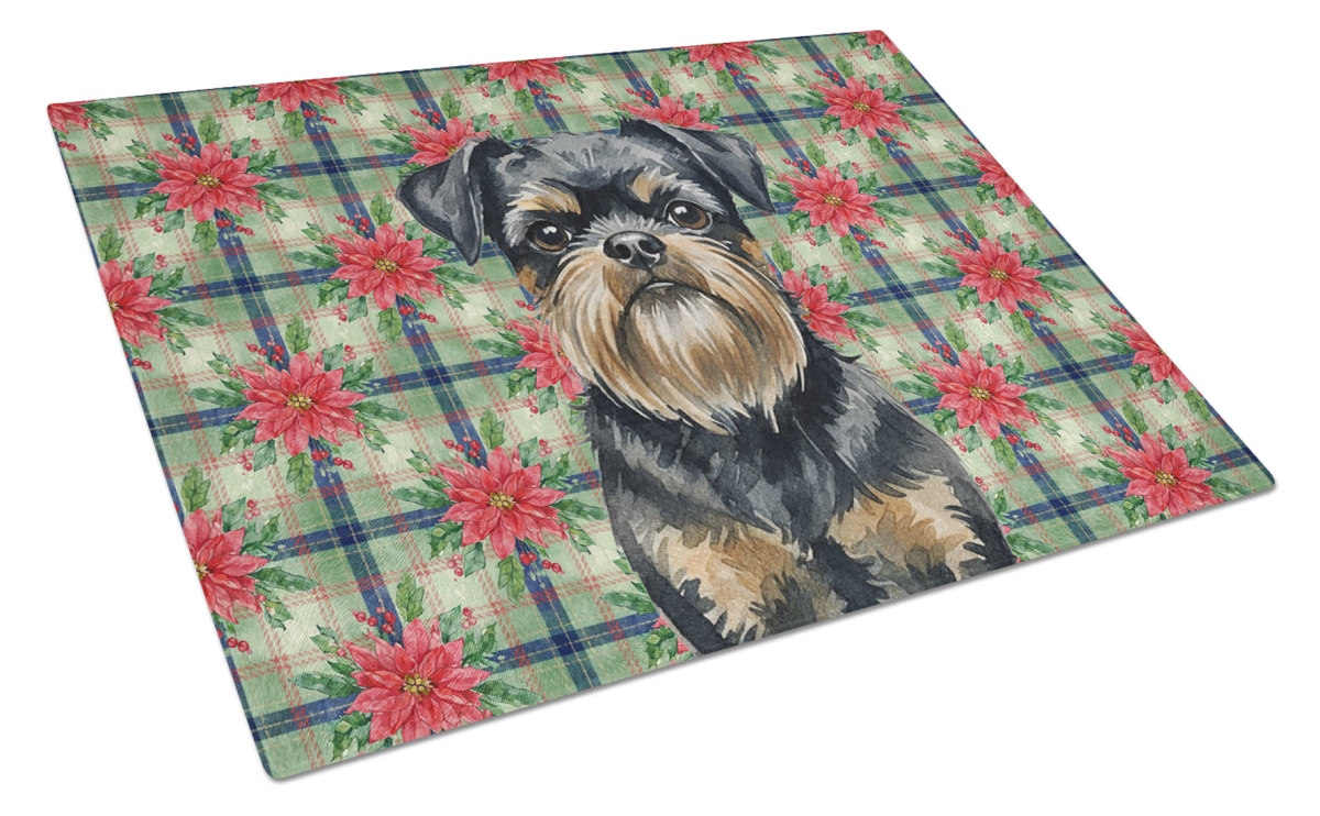 Picture of Carolines Treasures WDK8547LCB Unisex Adult Black & Tan Brussels Griffon Christmas Poinsettias Glass Cutting Board - 15 x 12 in.