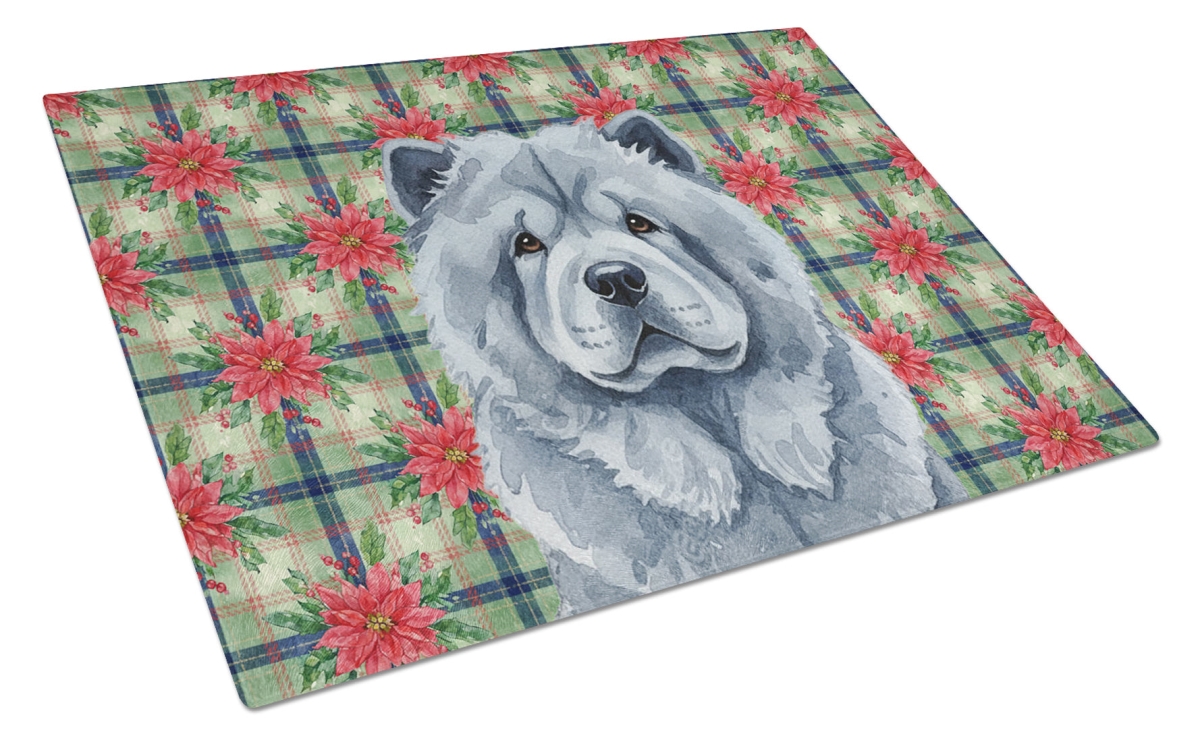 Picture of Carolines Treasures WDK8578LCB Unisex Adult Blue Chow Chow Christmas Poinsettias Glass Cutting Board - 15 x 12 in.
