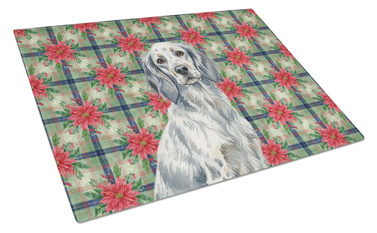 Picture of Carolines Treasures WDK8627LCB Unisex Adult Blue Belton English Setter Christmas Poinsettias Glass Cutting Board - 15 x 12 in.