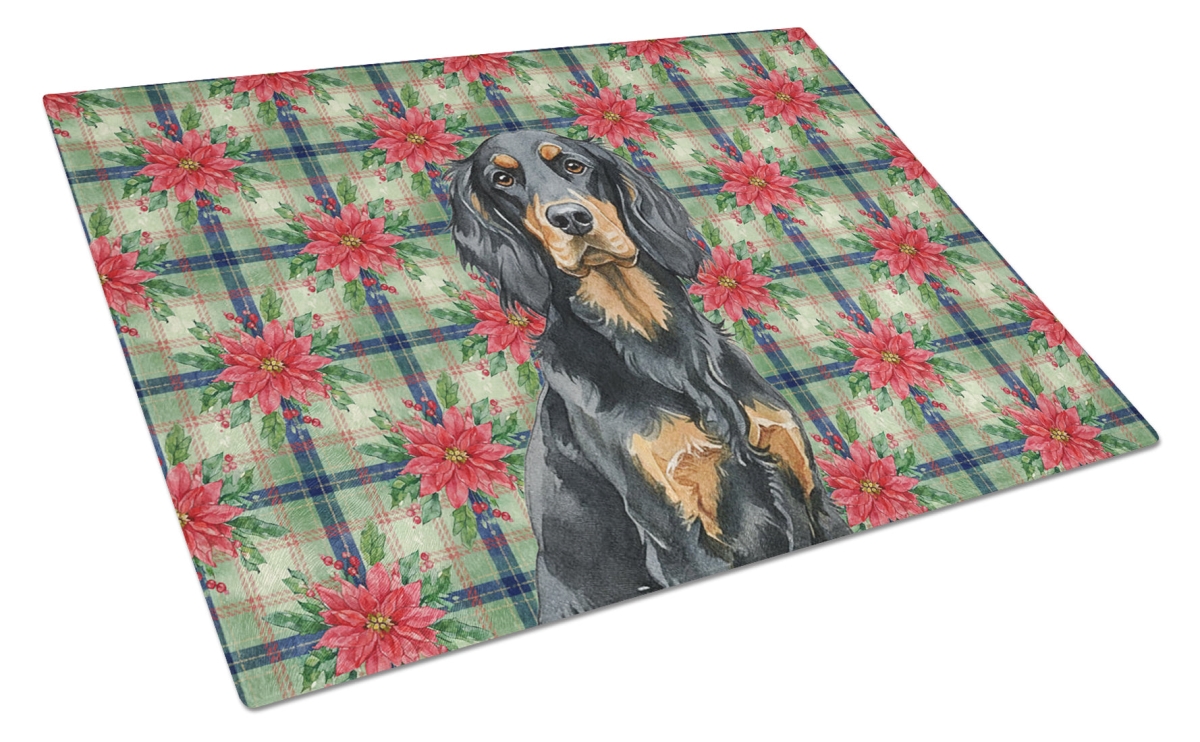 Picture of Carolines Treasures WDK8653LCB Unisex Adult Gordon Setter Christmas Poinsettias Glass Cutting Board - 15 x 12 in.