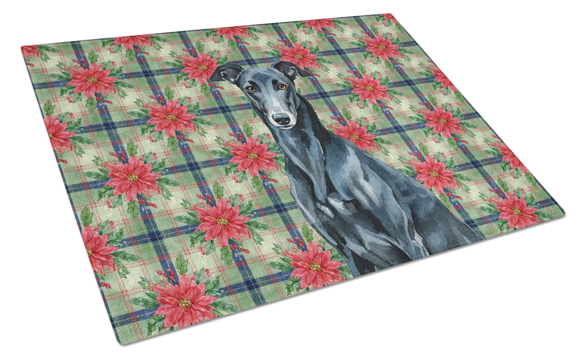 Picture of Carolines Treasures WDK8661LCB Unisex Adult Black Greyhound Christmas Poinsettias Glass Cutting Board - 15 x 12 in.