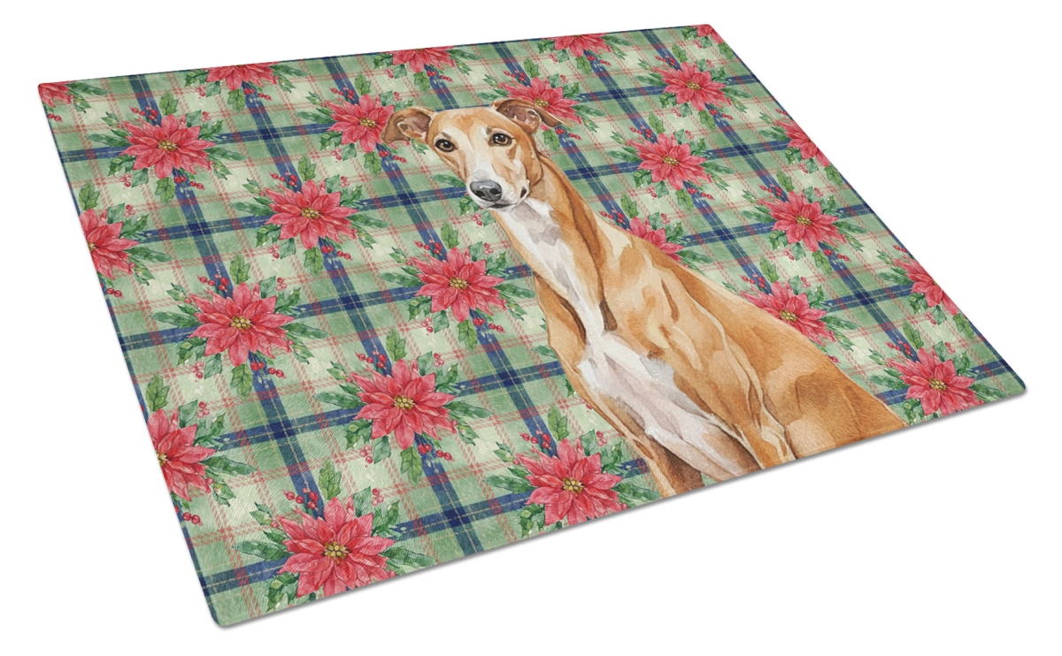 Picture of Carolines Treasures WDK8665LCB Unisex Adult Red Greyhound Christmas Poinsettias Glass Cutting Board - 15 x 12 in.