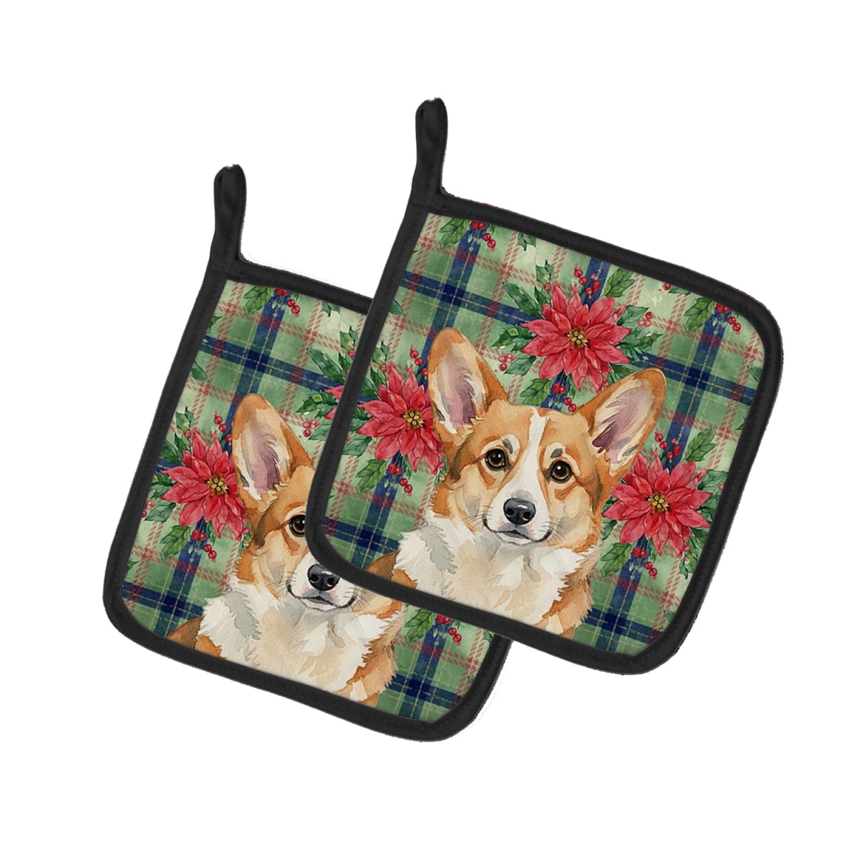 Picture of Carolines Treasures WDK8753PTHD Unisex Adult Corgi Christmas Poinsettias Pot Holders - 7.5 x 7.5 in. - Set of 2