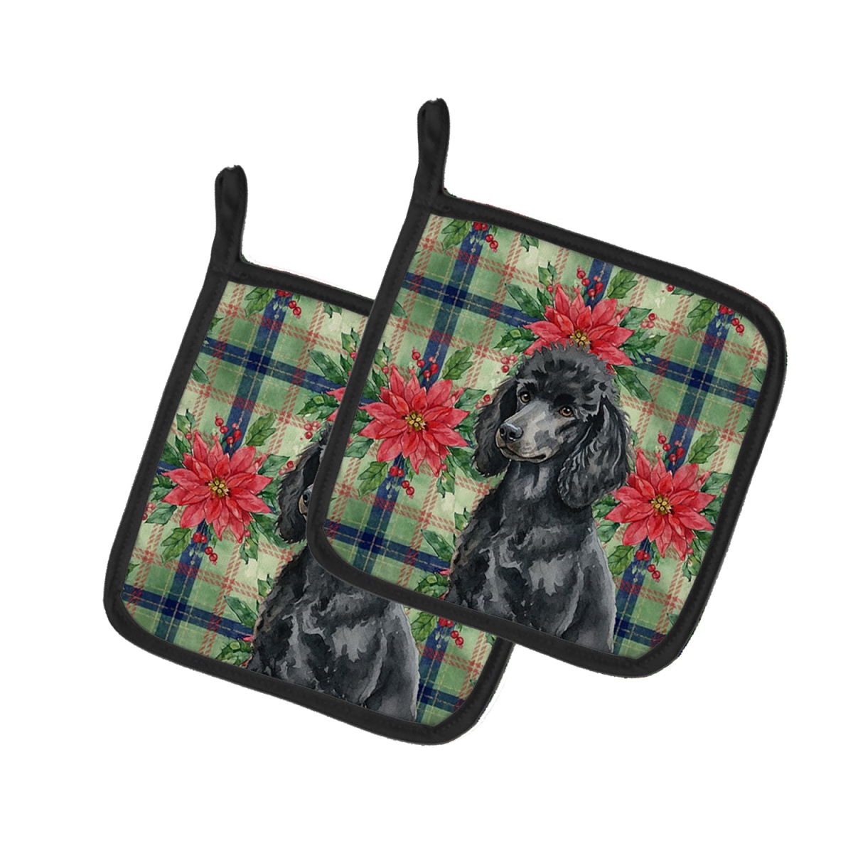 Picture of Carolines Treasures WDK8769PTHD Unisex Adult Standard Black Poodle Christmas Poinsettias Pot Holders - 7.5 x 7.5 in. - Set of 2