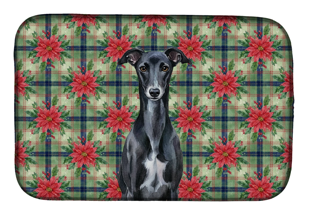 Picture of Carolines Treasures WDK8851DDM Unisex Adult Black Whippet Christmas Poinsettias Dish Drying Mat - 21 x 14 in.
