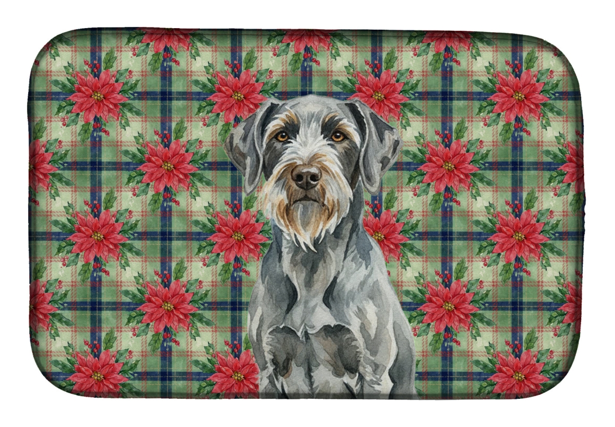 Picture of Carolines Treasures WDK8860DDM Unisex Adult Steel Gray Wirehaired Pointing Griffon Christmas Poinsettias Dish Drying Mat - 21 x 14 in.