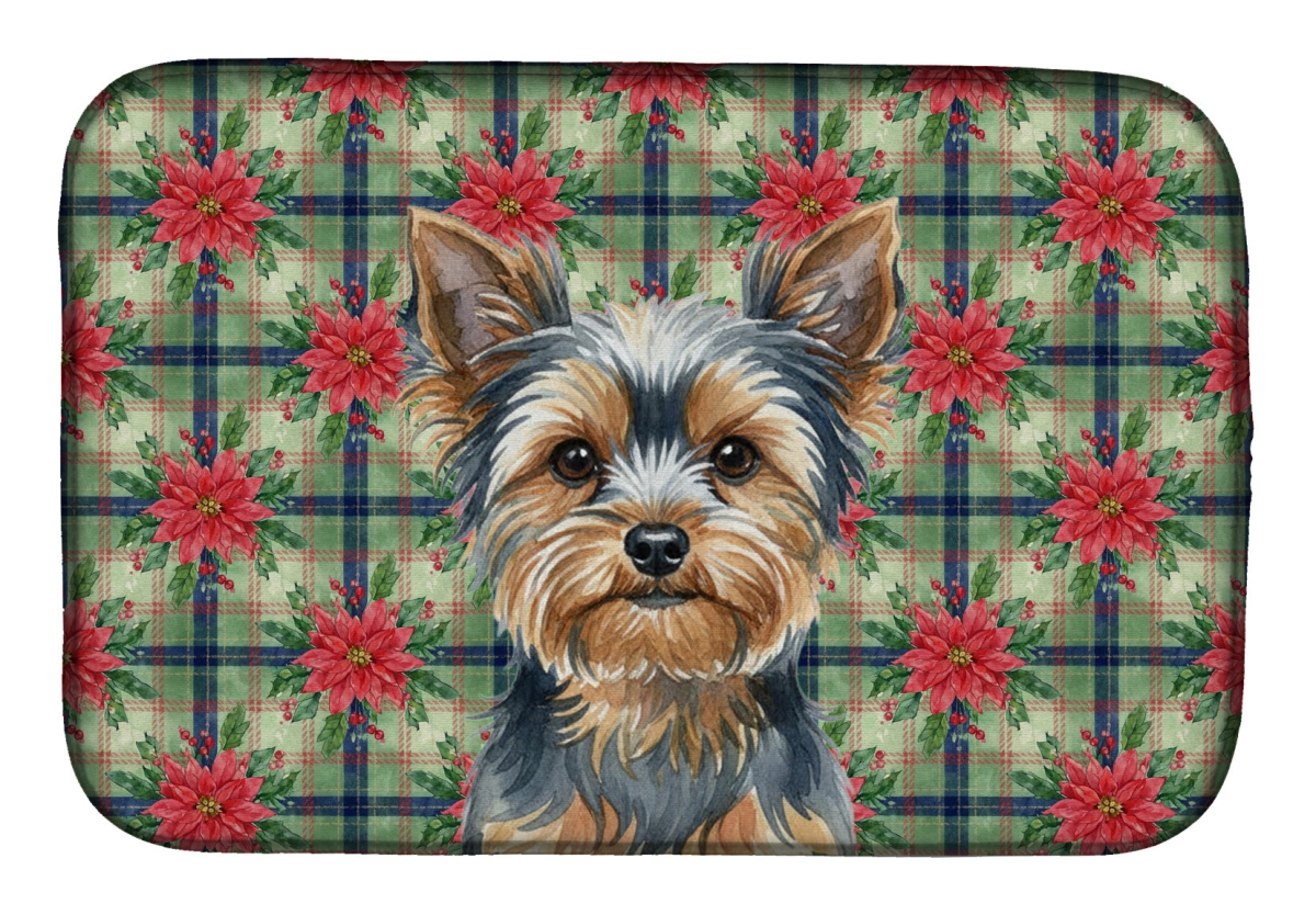 Picture of Carolines Treasures WDK8864DDM Unisex Adult Blue & Tan Yorkshire Terrier Christmas Poinsettias Dish Drying Mat - 21 x 14 in.