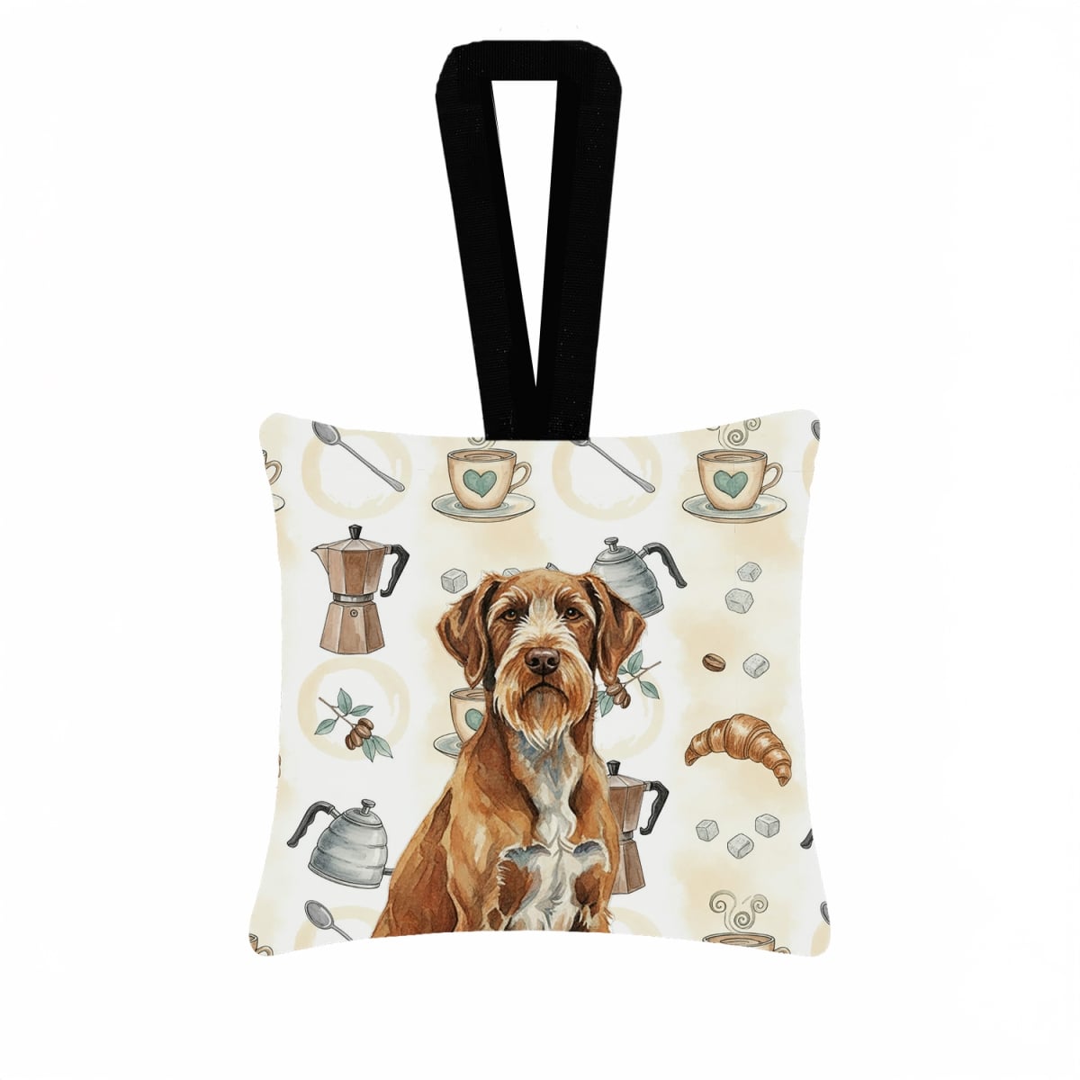 WDK7658PO3 3.5 x 3.5 in. Wirehaired Pointing Griffon Coffee Bar Hanging Square Fabric Ornament