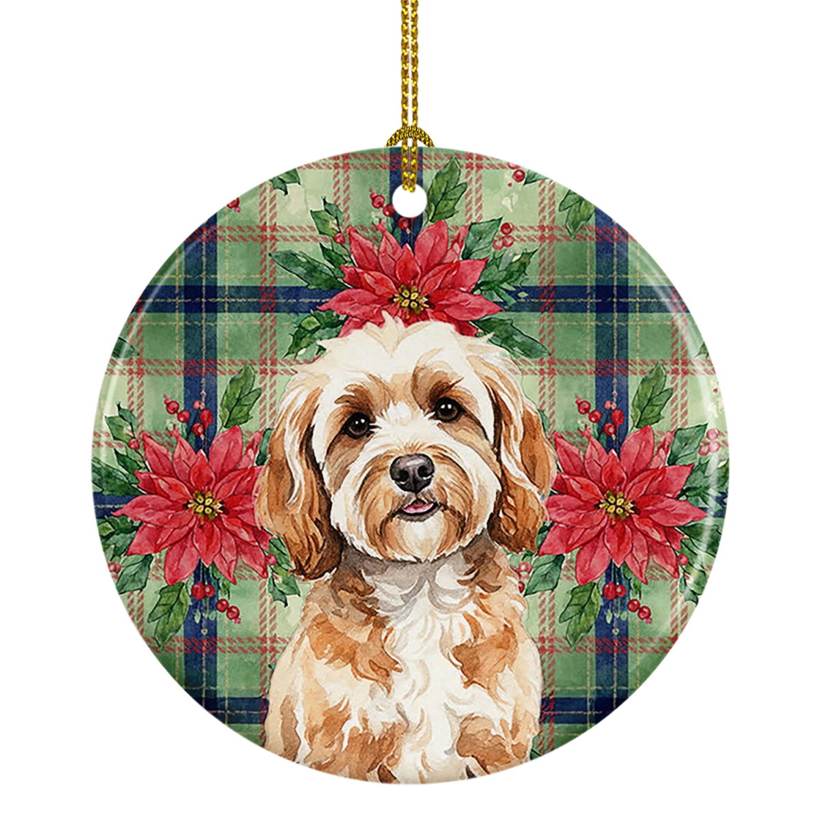 WDK8566CO1 2.8 x 2.8 in. Cavapoo Christmas Poinsettias Ceramic Ornament