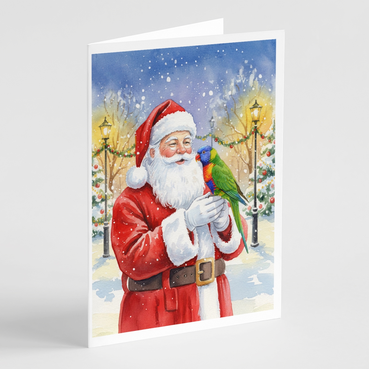 FNT1212GCA7P 5 x 7 in. Rainbow Lorikeet with Santa Claus Greeting Cards, Pack of 8