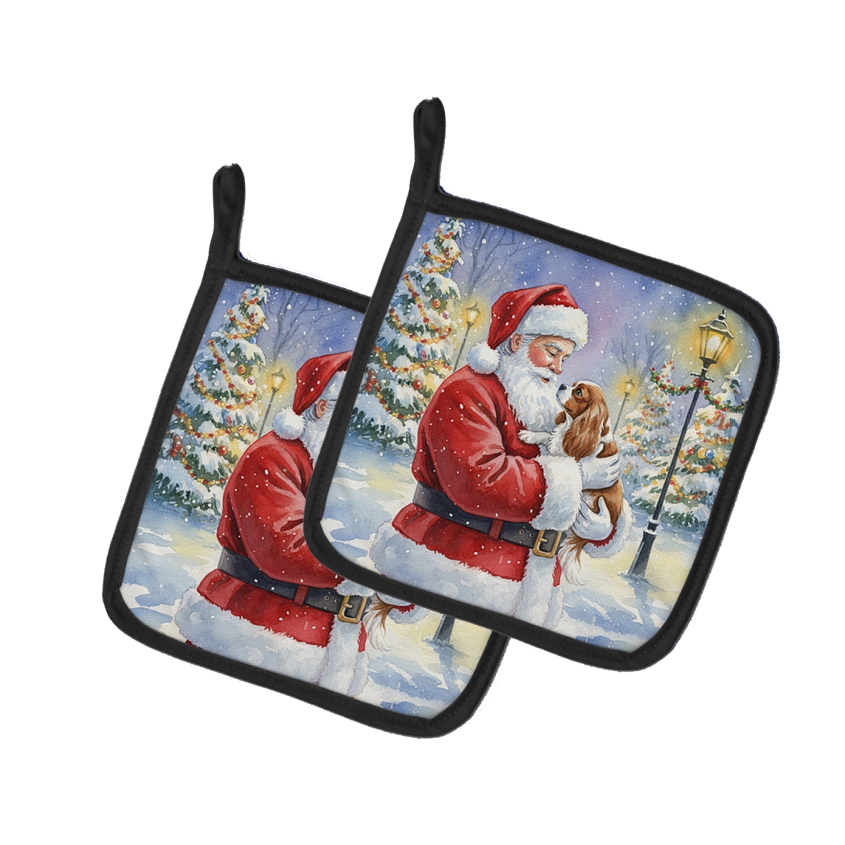 FNT1022PTHD 7.5 x 7.5 in. Cavalier Spaniel with Santa Claus Pot Holders, Pack of 2