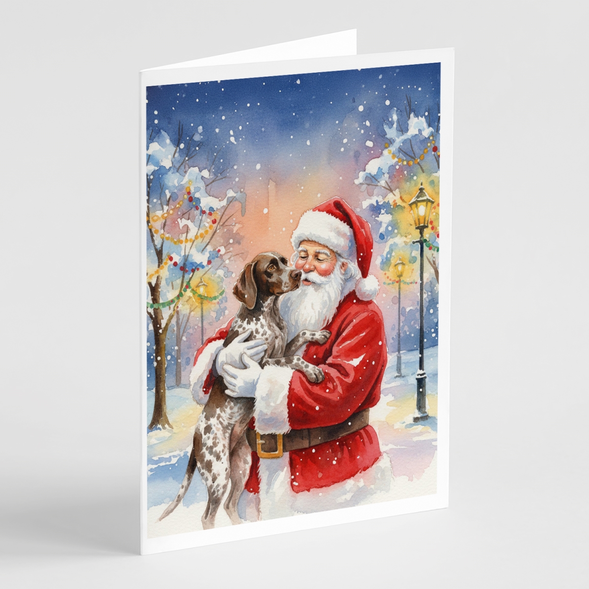 FNT1037GCA7P 5 x 7 in. German Shorthaired Pointer with Santa Claus Greeting Cards, Pack of 8