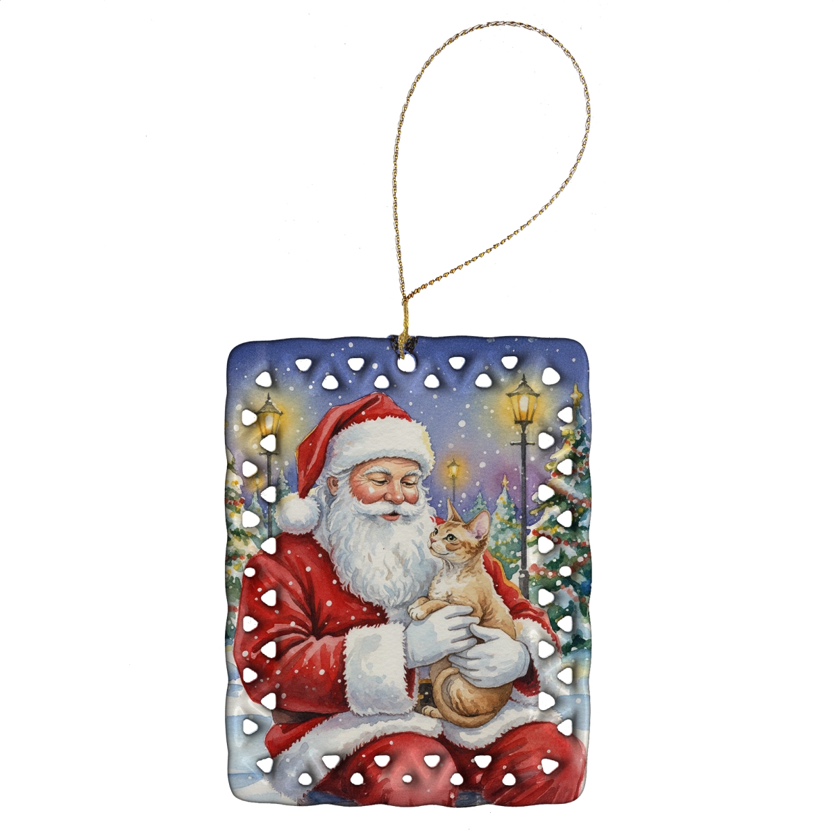 FNT1116CO2 3.4 x 2.6 in. Devon Rex Cat with Santa Claus Porcelain Ornament