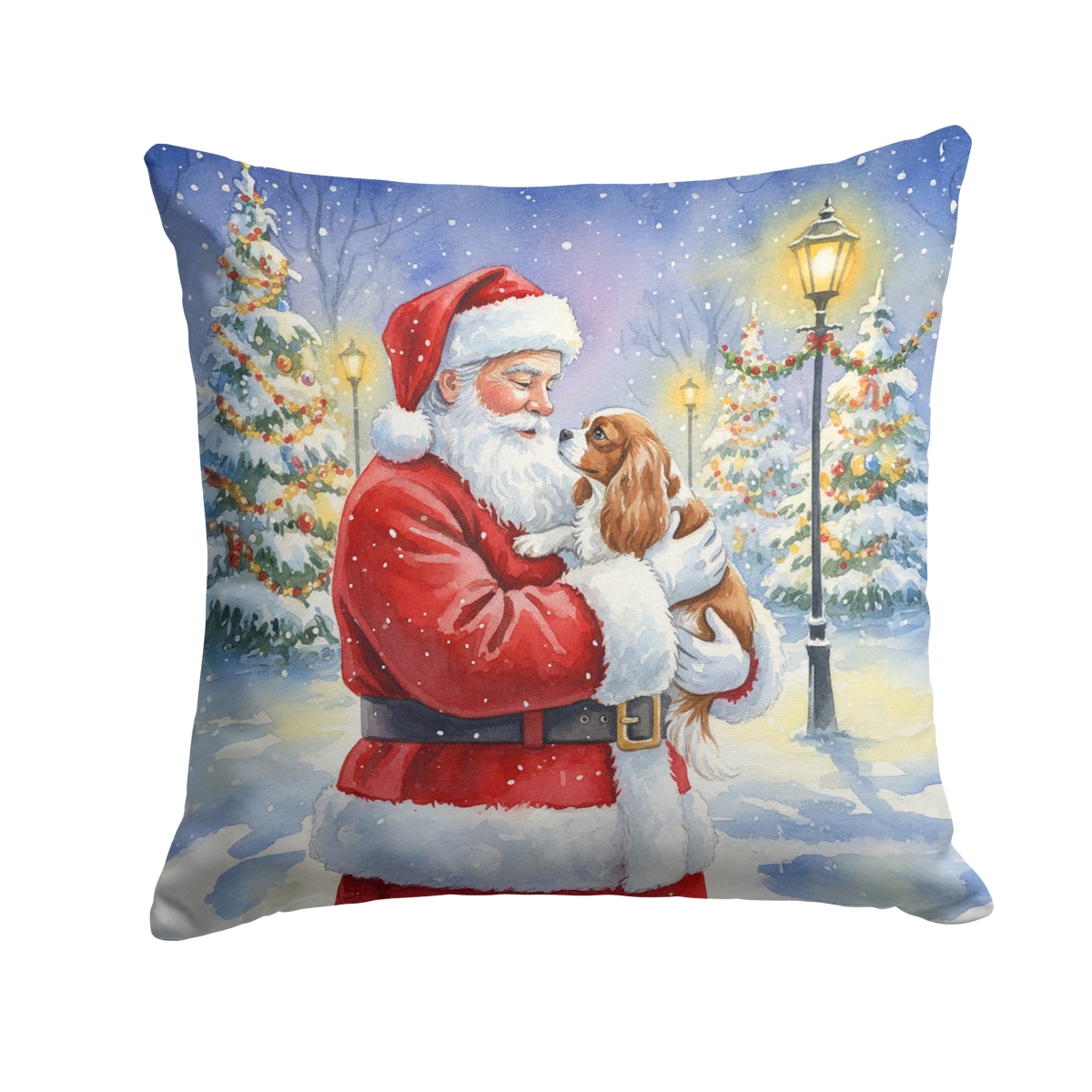 FNT1022PW1414 14 x 14 in. Cavalier Spaniel with Santa Claus Throw Pillow