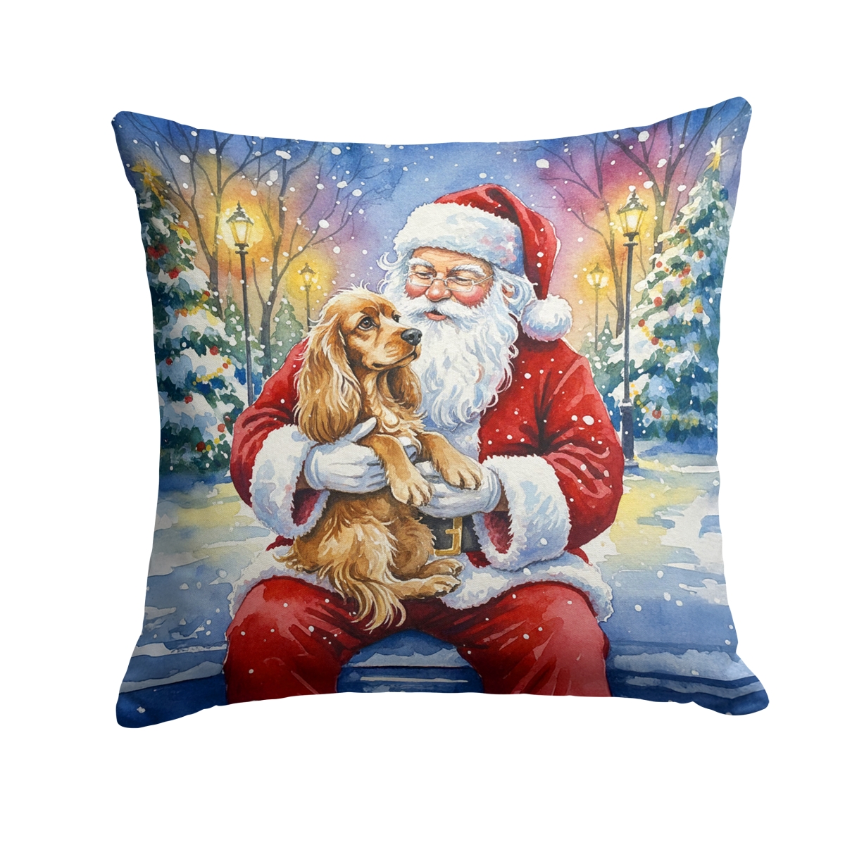 FNT1026PW1414 14 x 14 in. Cocker Spaniel with Santa Claus Throw Pillow