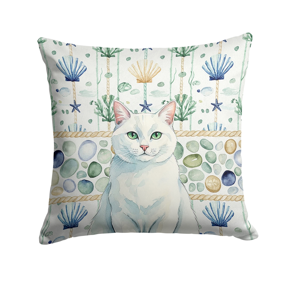 FNT1365PW1818 18 x 18 in. Solid White Cat Coastal Sea Glass Throw Pillow