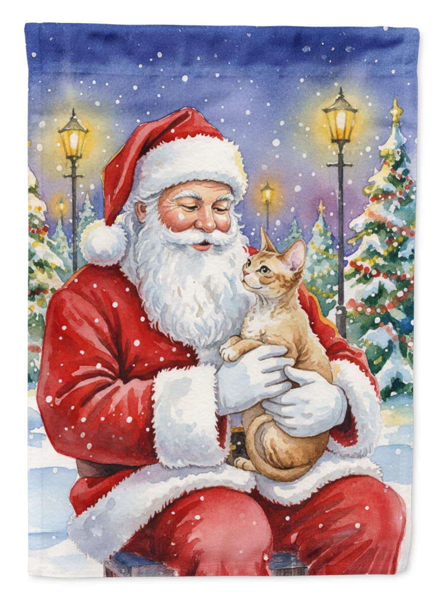 FNT1116CHF 40 x 28 in. Devon Rex Cat with Santa Claus House Flag