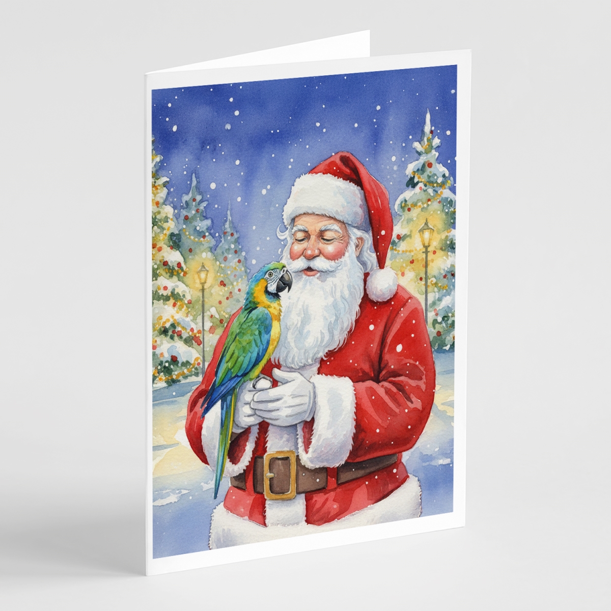 FNT1176GCA7P 5 x 7 in. Blue Fronted Amazon Parrot with Santa Claus Greeting Cards, Pack of 8