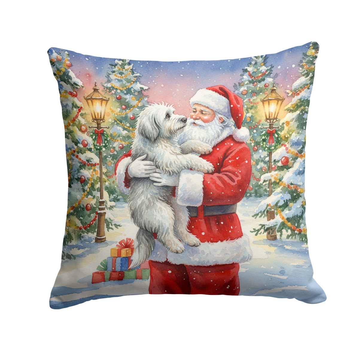 FNT1063PW1818 18 x 18 in. Old English Sheepdog with Santa Claus Throw Pillow
