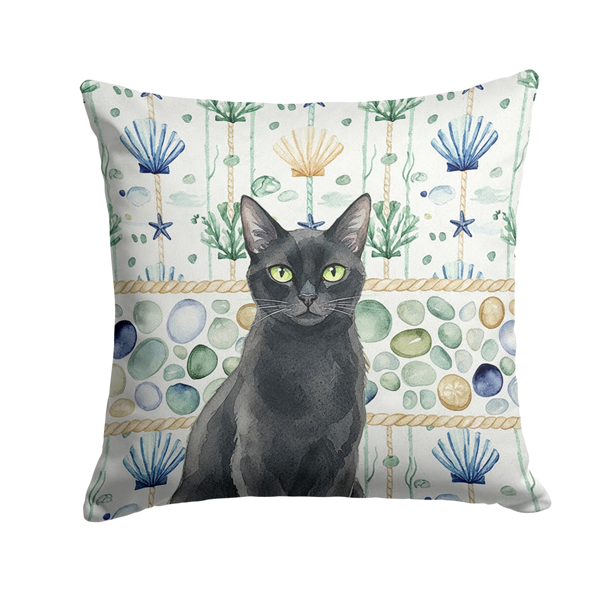 FNT1361PW1414 14 x 14 in. Solid Black Cat Coastal Sea Glass Throw Pillow