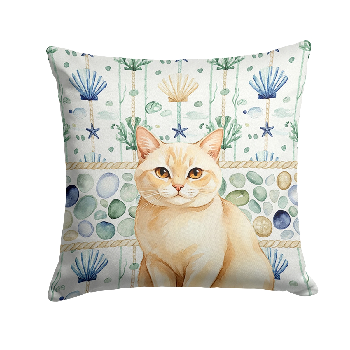 FNT1362PW1414 14 x 14 in. Solid Cream Cat Coastal Sea Glass Throw Pillow