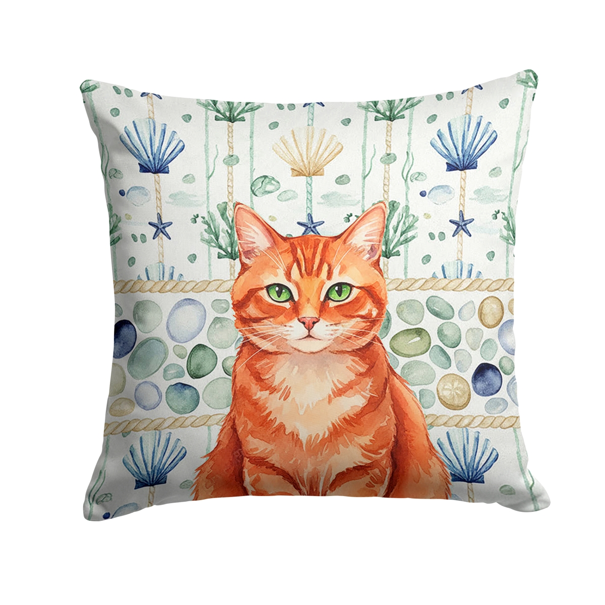 FNT1364PW1414 14 x 14 in. Solid Red Ginger Cat Coastal Sea Glass Throw Pillow