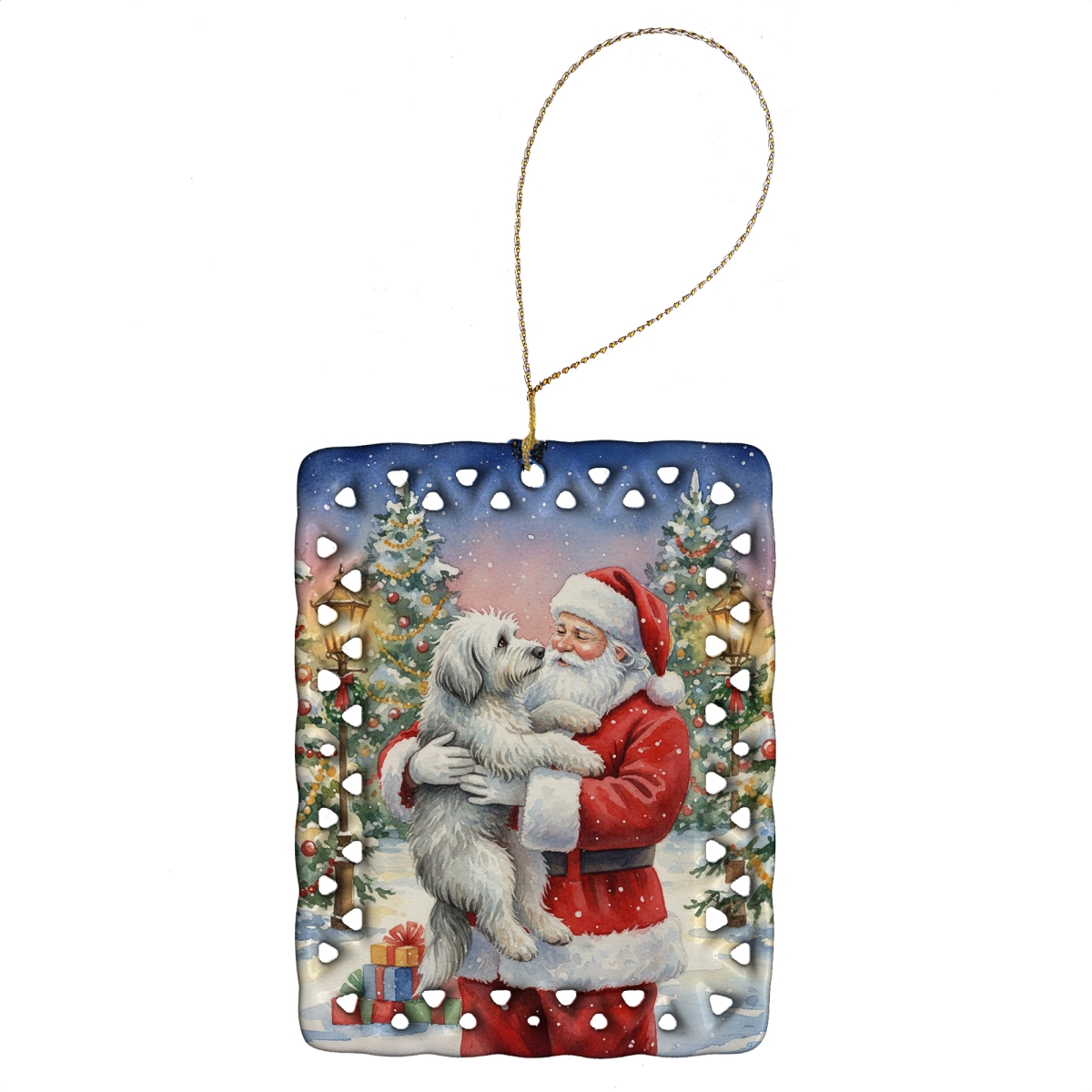 FNT1063CO2 3.4 x 2.6 in. Old English Sheepdog with Santa Claus Porcelain Ornament