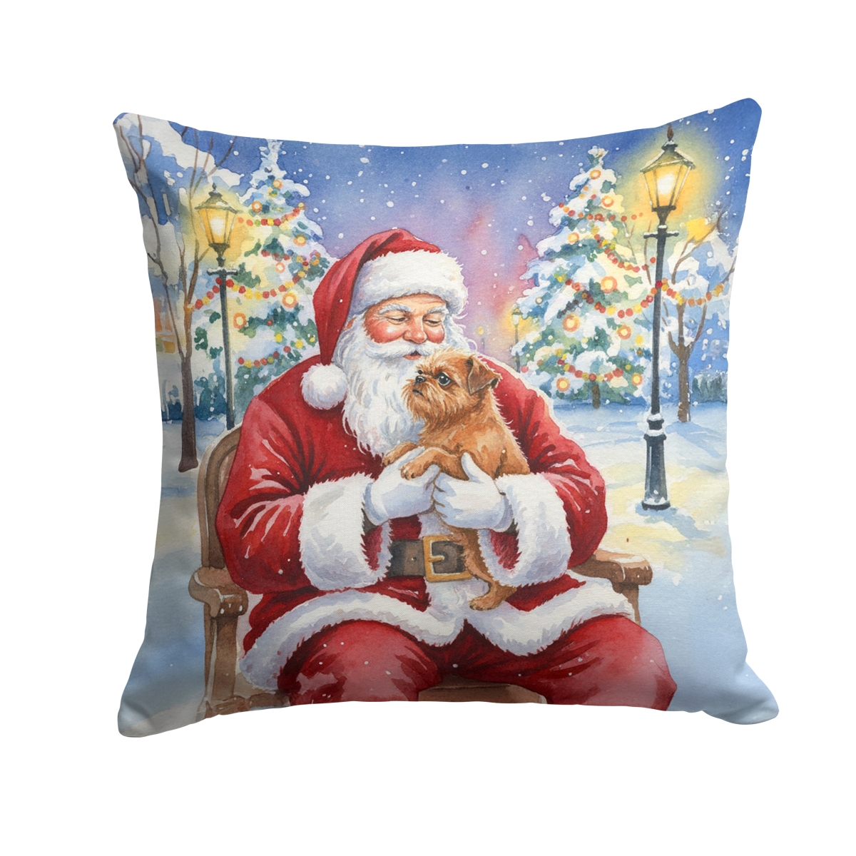 FNT1018PW1818 18 x 18 in. Brussels Griffon with Santa Claus Throw Pillow