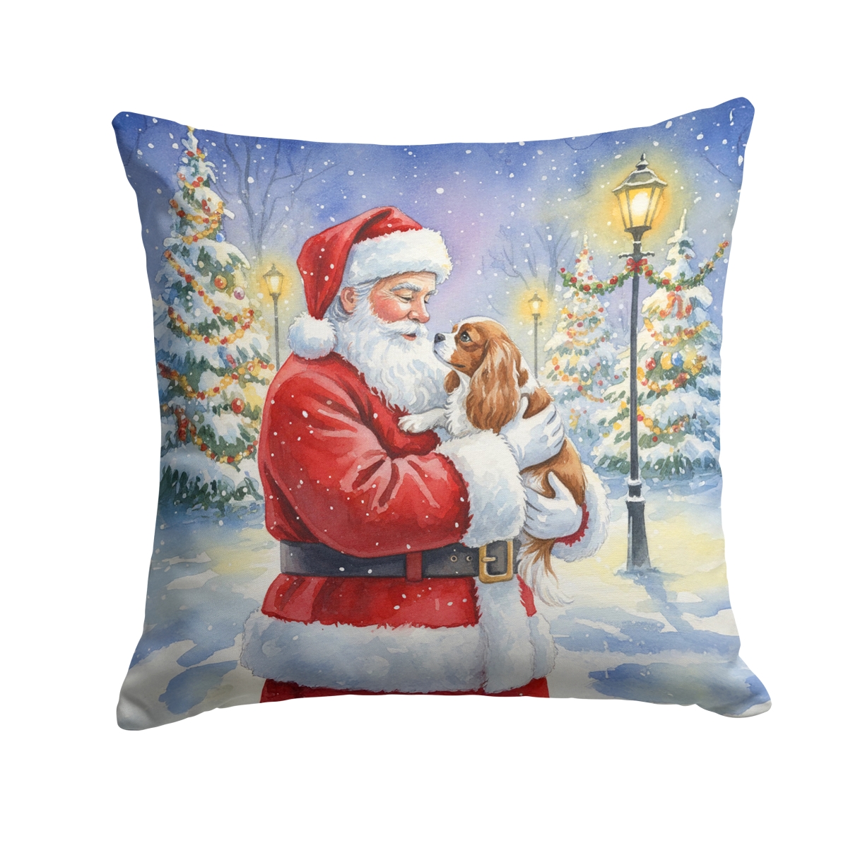 FNT1022PW1818 18 x 18 in. Cavalier Spaniel with Santa Claus Throw Pillow