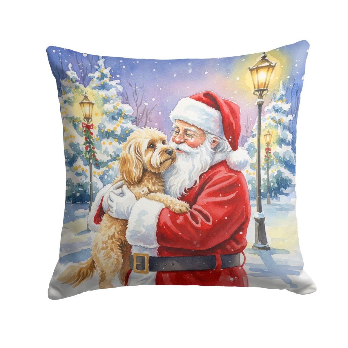 FNT1025PW1818 18 x 18 in. Cockapoo with Santa Claus Throw Pillow