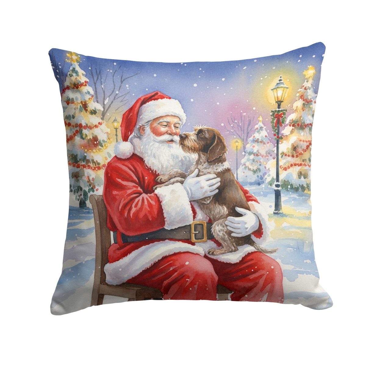 FNT1038PW1818 18 x 18 in. German Wirehaired Pointer with Santa Claus Throw Pillow