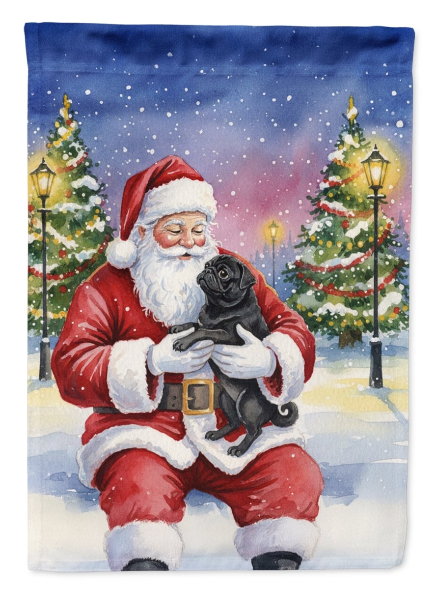 FNT1069CHF 40 x 28 in. Black Pug with Santa Claus House Flag