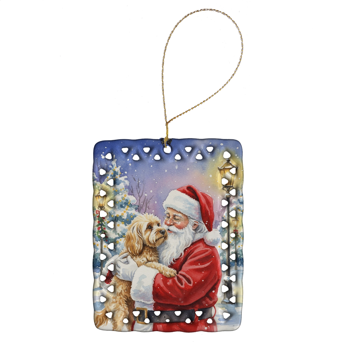 FNT1025CO2 3.4 x 2.6 in. Cockapoo with Santa Claus Porcelain Ornament