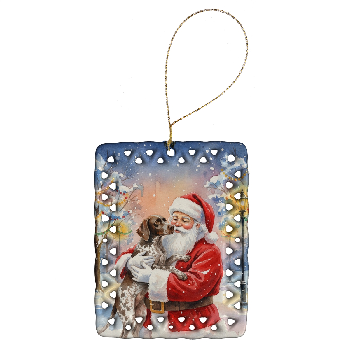 FNT1037CO2 3.4 x 2.6 in. German Shorthaired Pointer with Santa Claus Porcelain Ornament