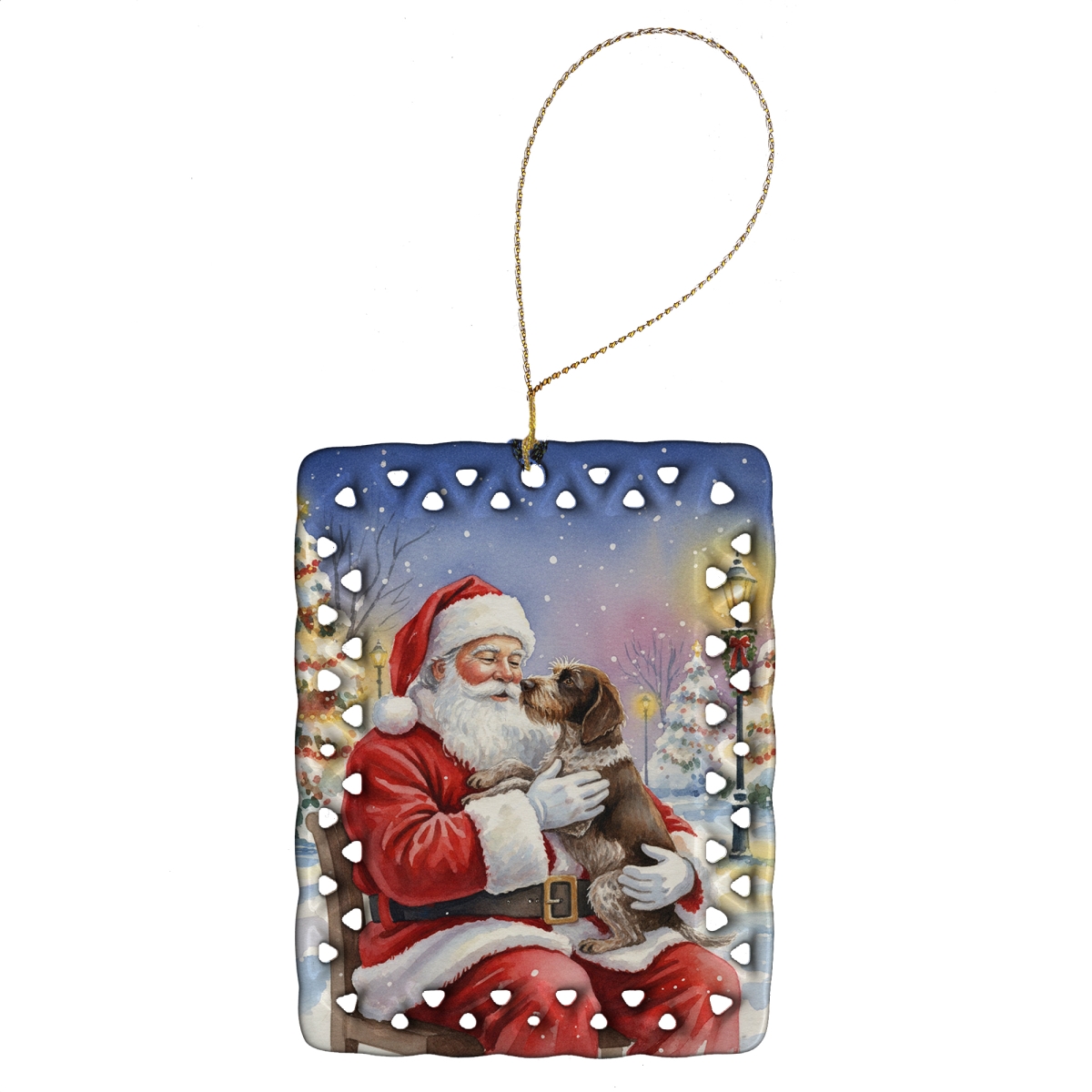 FNT1038CO2 3.4 x 2.6 in. German Wirehaired Pointer with Santa Claus Porcelain Ornament