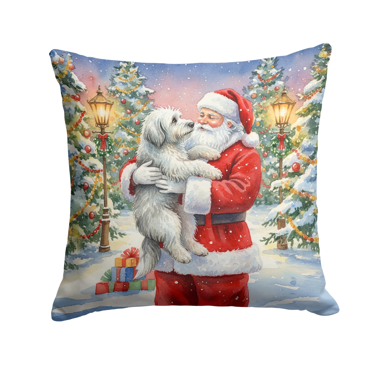 FNT1063PW1414 14 x 14 in. Old English Sheepdog with Santa Claus Throw Pillow