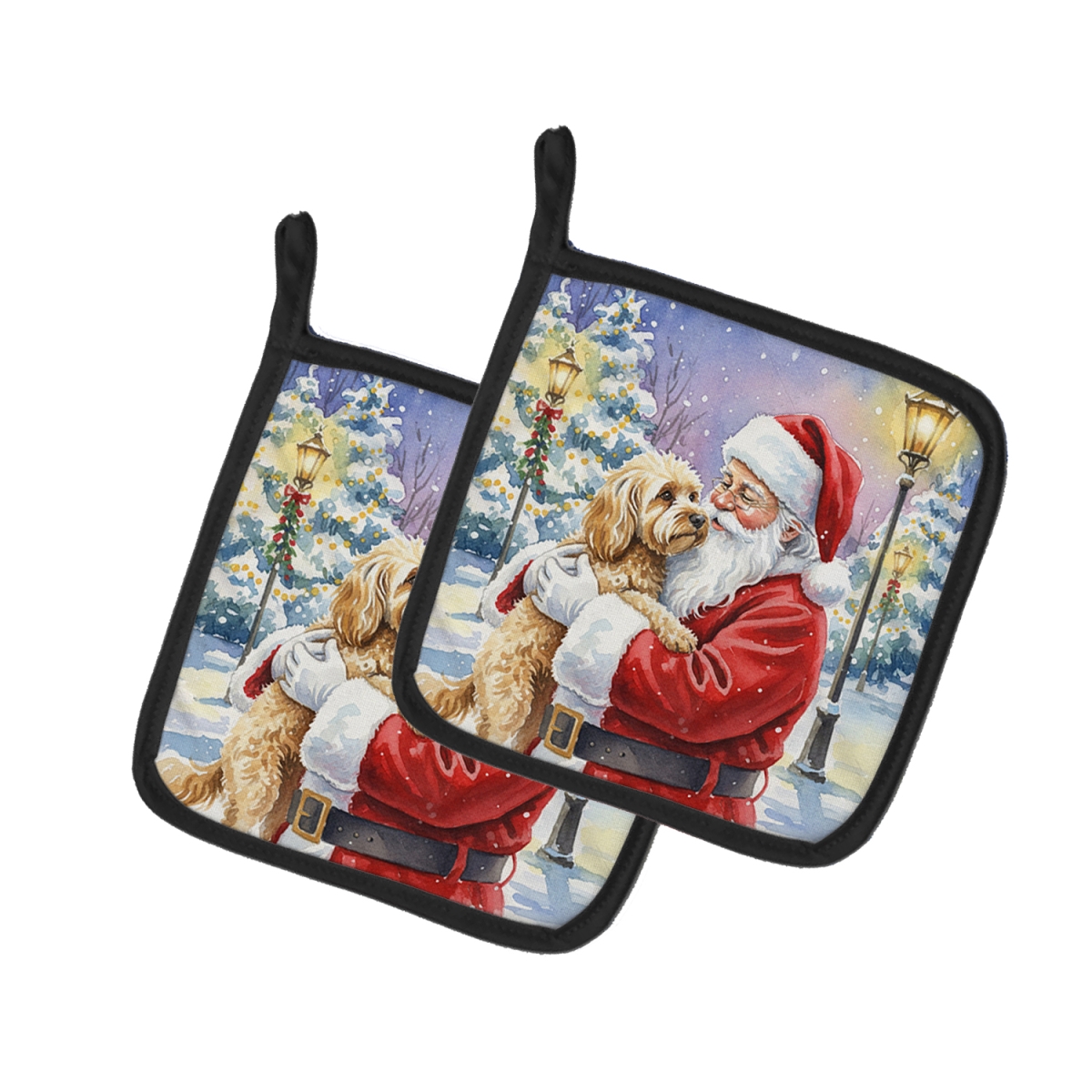 FNT1025PTHD 7.5 x 7.5 in. Cockapoo with Santa Claus Pot Holders, Pack of 2