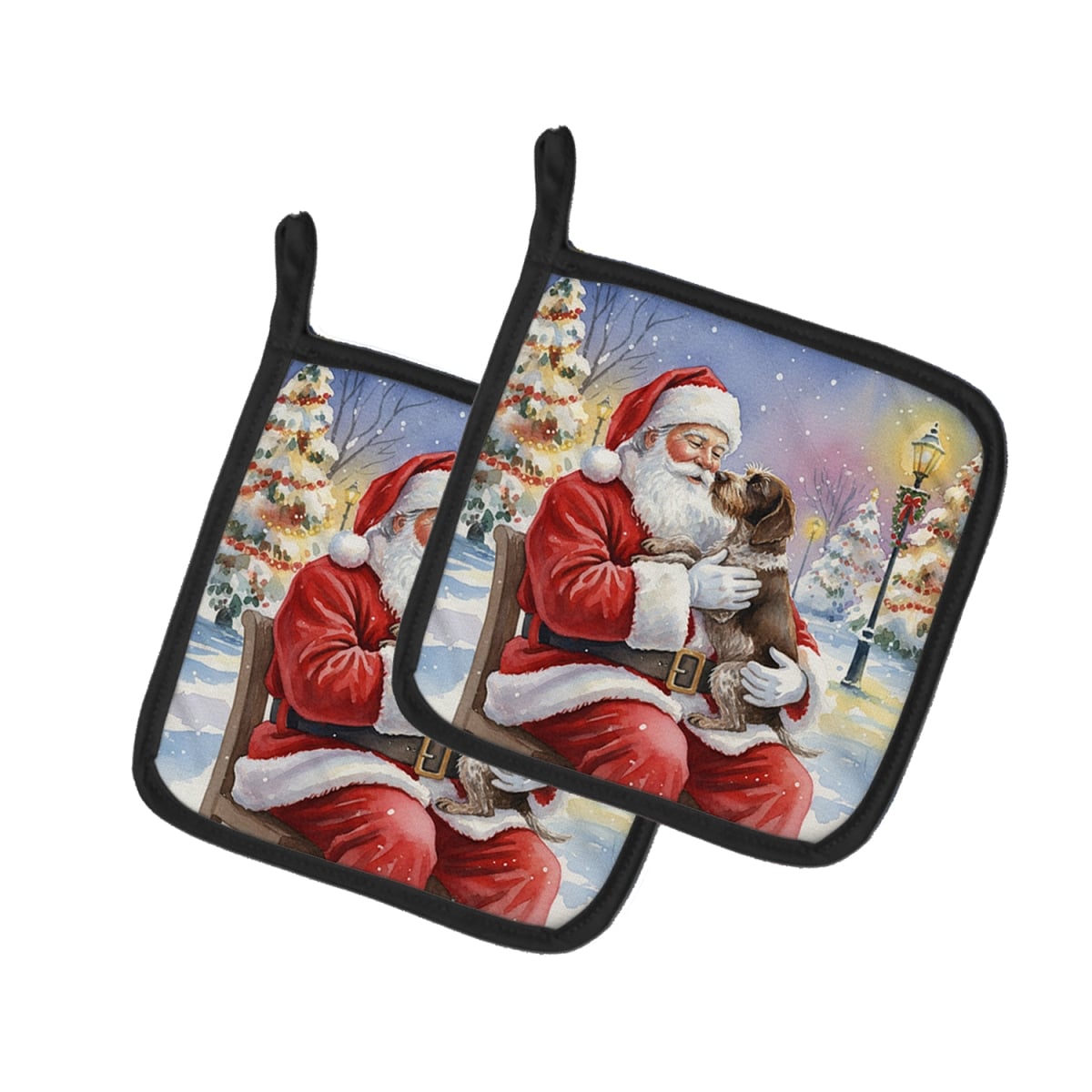 FNT1038PTHD 7.5 x 7.5 in. German Wirehaired Pointer with Santa Claus Pot Holders, Pack of 2