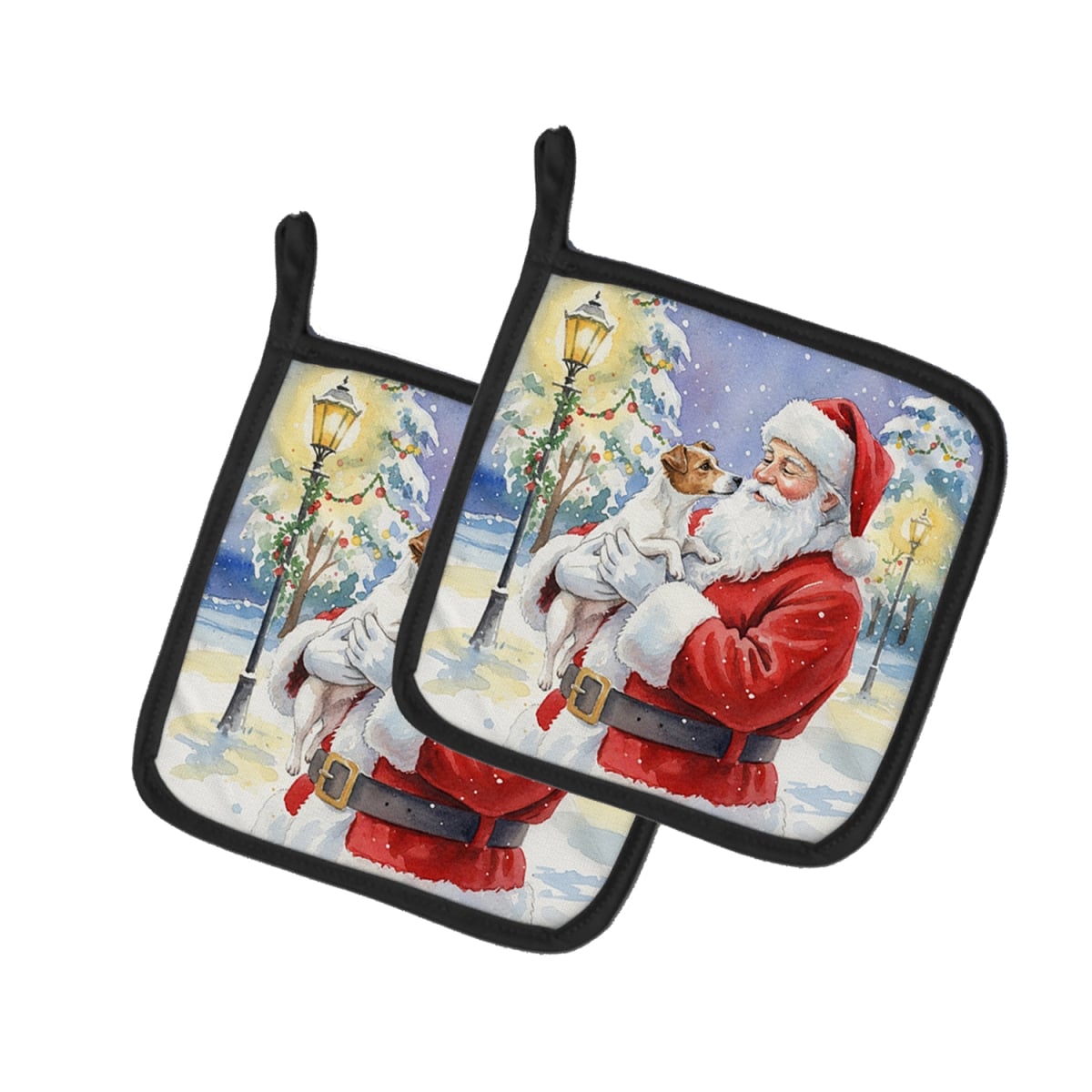 FNT1045PTHD 7.5 x 7.5 in. Jack Russell Terrier with Santa Claus Pot Holders, Pack of 2