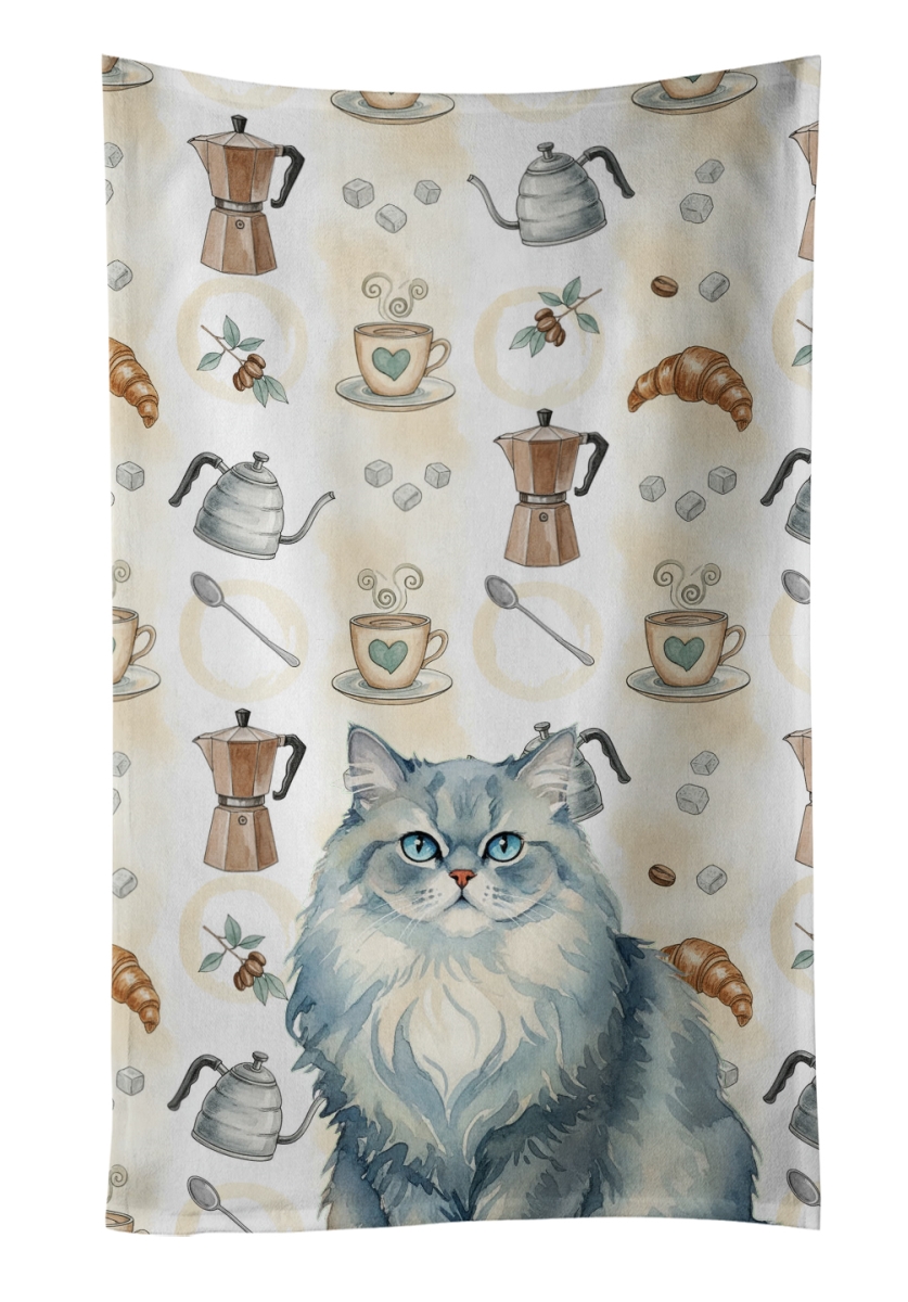 FNT1394KTWL 25 x 15 in. Persian Blue Cat Coffee Time Kitchen Towel
