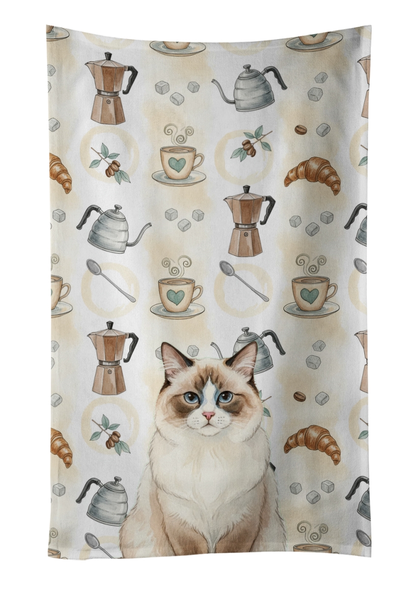 FNT1396KTWL 25 x 15 in. Ragdoll Bicolor Cat Coffee Time Kitchen Towel