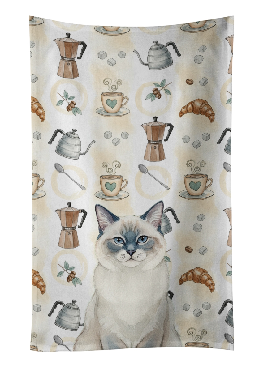 FNT1397KTWL 25 x 15 in. Ragdoll Blue Point Cat Coffee Time Kitchen Towel