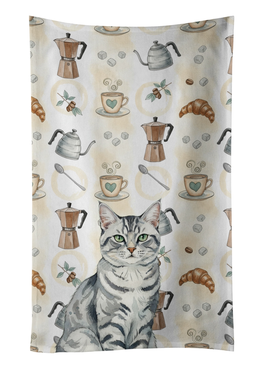 FNT1400KTWL 25 x 15 in. Silver Classic Tabby Cat Coffee Time Kitchen Towel