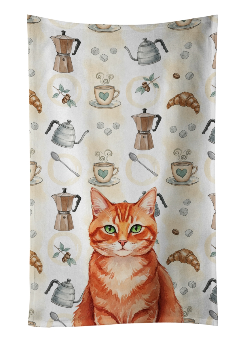 FNT1405KTWL 25 x 15 in. Solid Red Ginger Cat Coffee Time Kitchen Towel