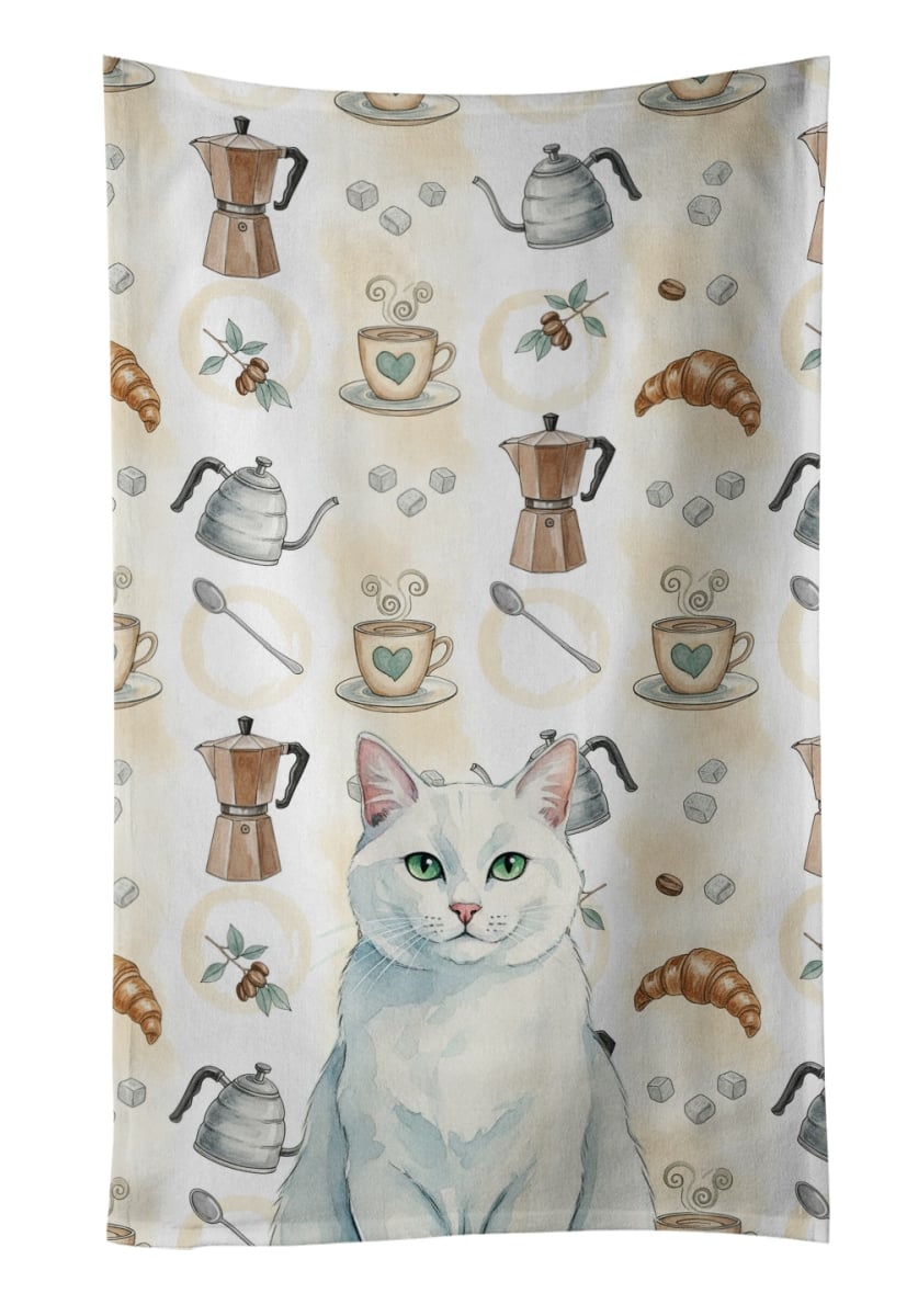 FNT1406KTWL 25 x 15 in. Solid White Cat Coffee Time Kitchen Towel