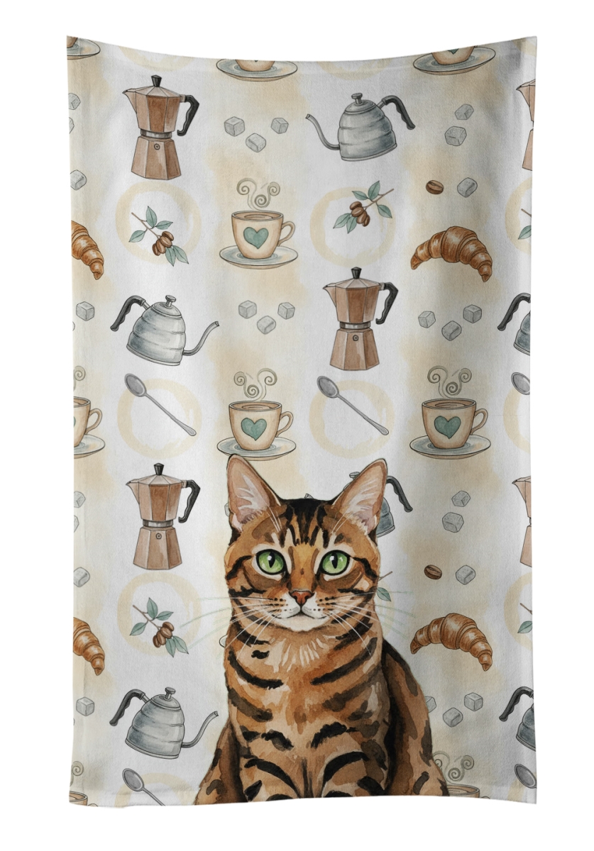 FNT1407KTWL 25 x 15 in. Spotted Tabby Brown Cat Coffee Time Kitchen Towel