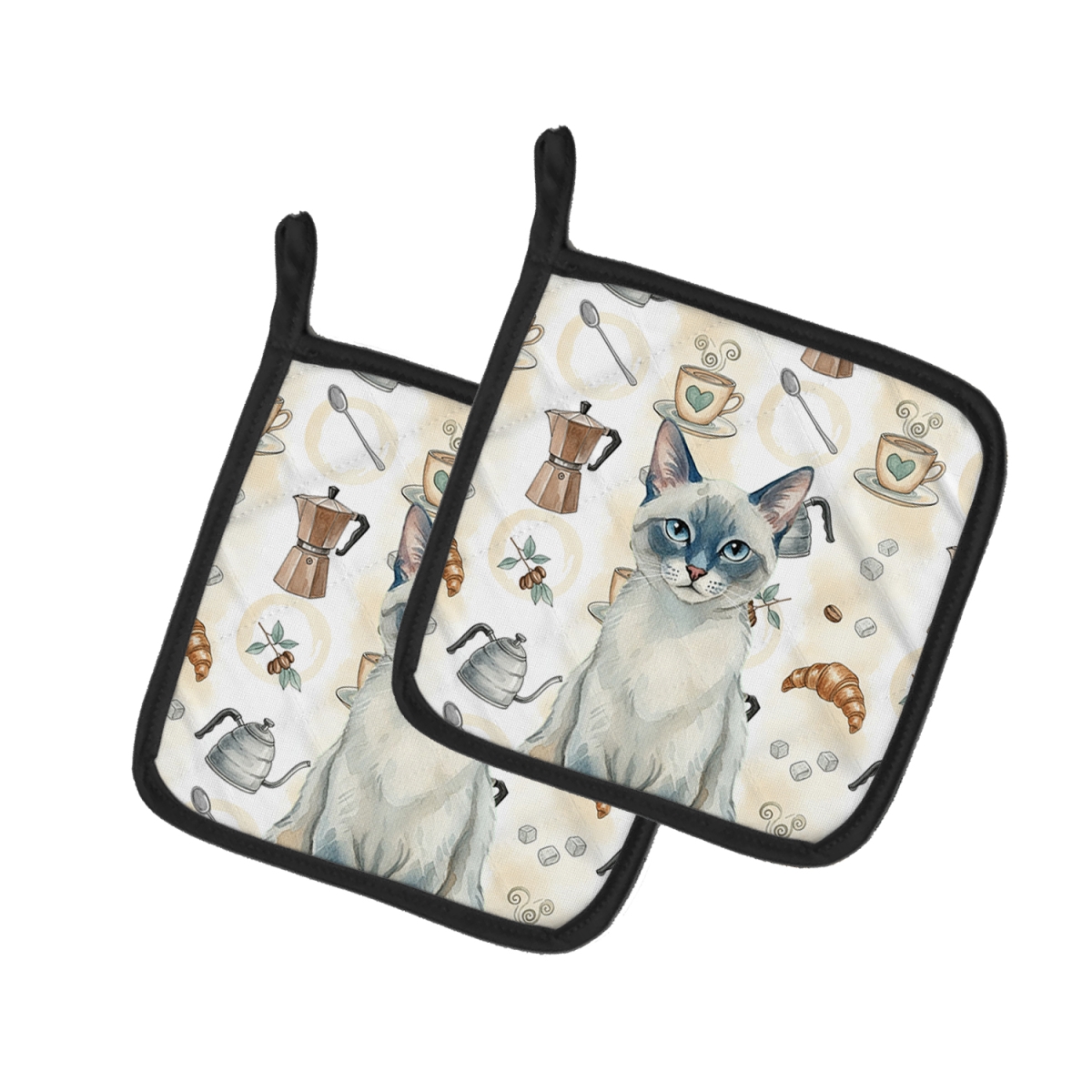 FNT1371PTHD 7.5 x 7.5 in. Blue Point Cat Coffee Time Pot Holders, Pack of 2
