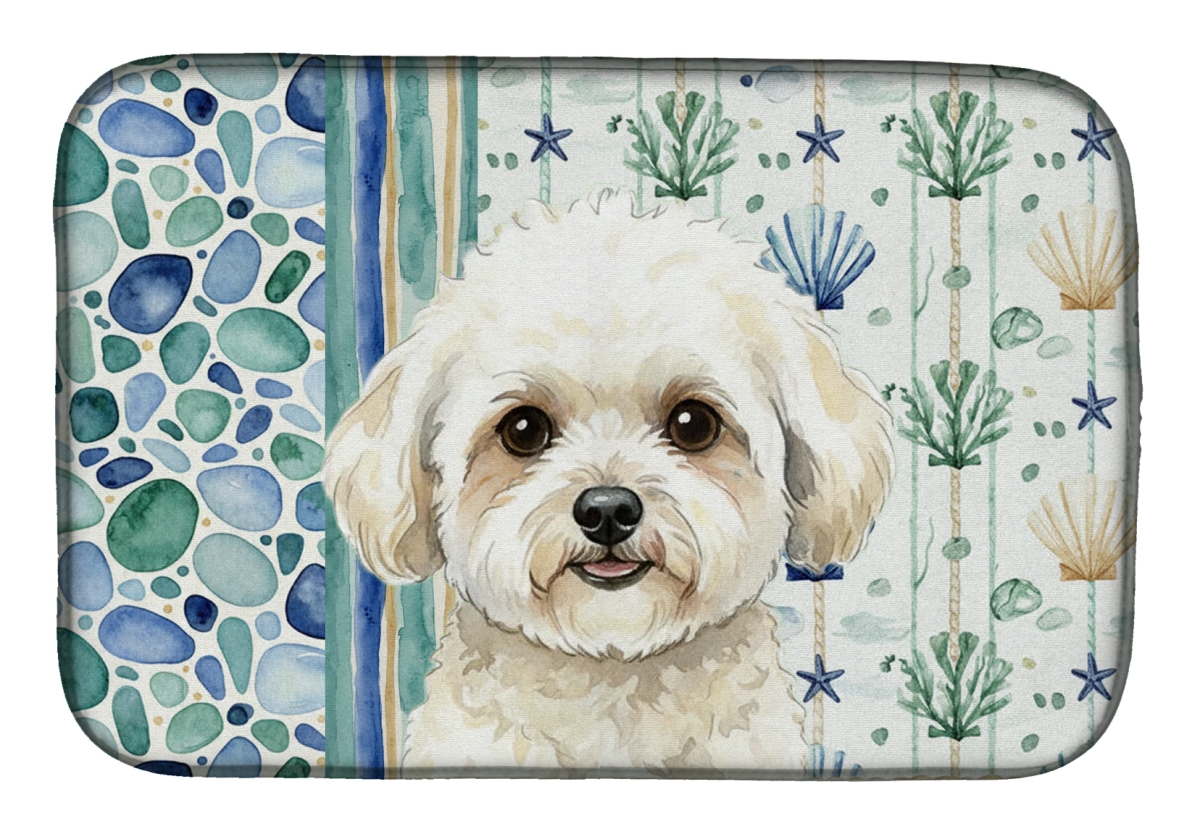 Picture of Carolines Treasures WDK6915DDM 21 x 14 in. White & Cream Bichon Frise Coastal Sea Glass Dish Drying Mat