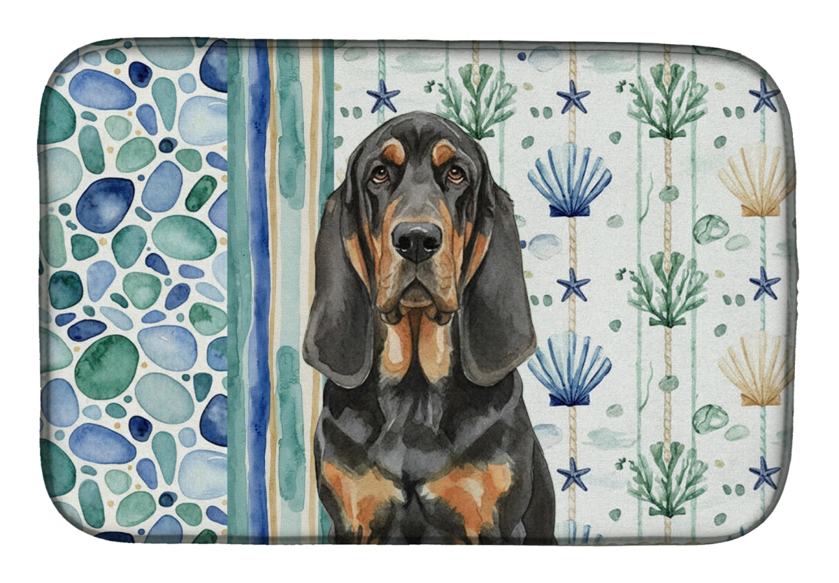 Picture of Carolines Treasures WDK6917DDM 21 x 14 in. Black & Tan Bloodhound Coastal Sea Glass Dish Drying Mat