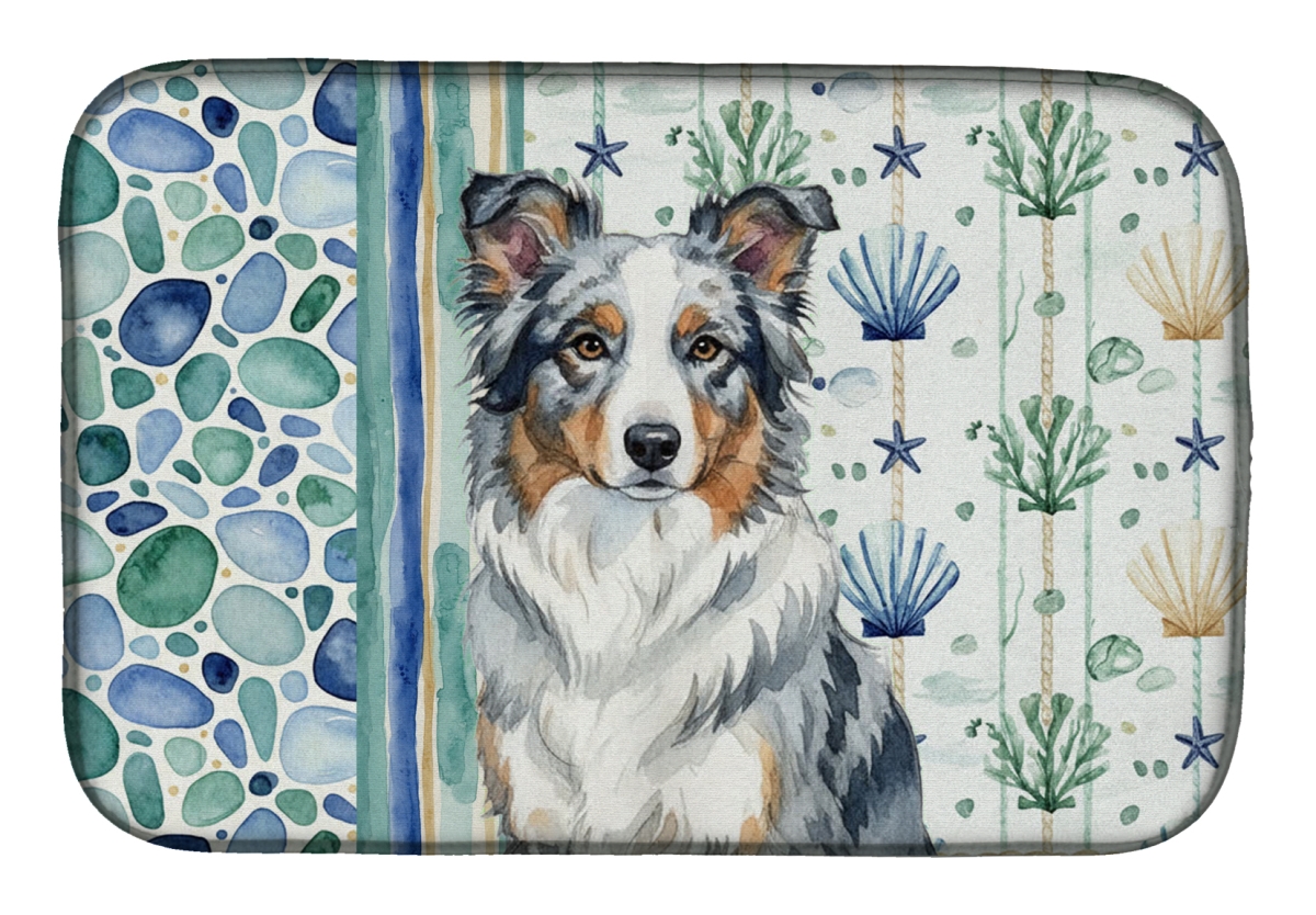 Picture of Carolines Treasures WDK6922DDM 21 x 14 in. Blue Merle Border Collie Coastal Sea Glass Dish Drying Mat